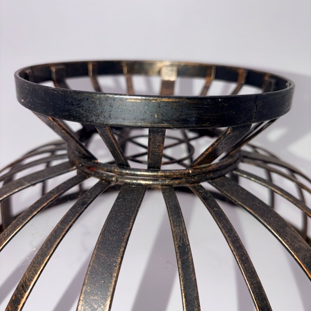 Vintage Black Metal Wire Pedestal Bowl Basket | Industrial Farmhouse Decor - Picture 6 of 9